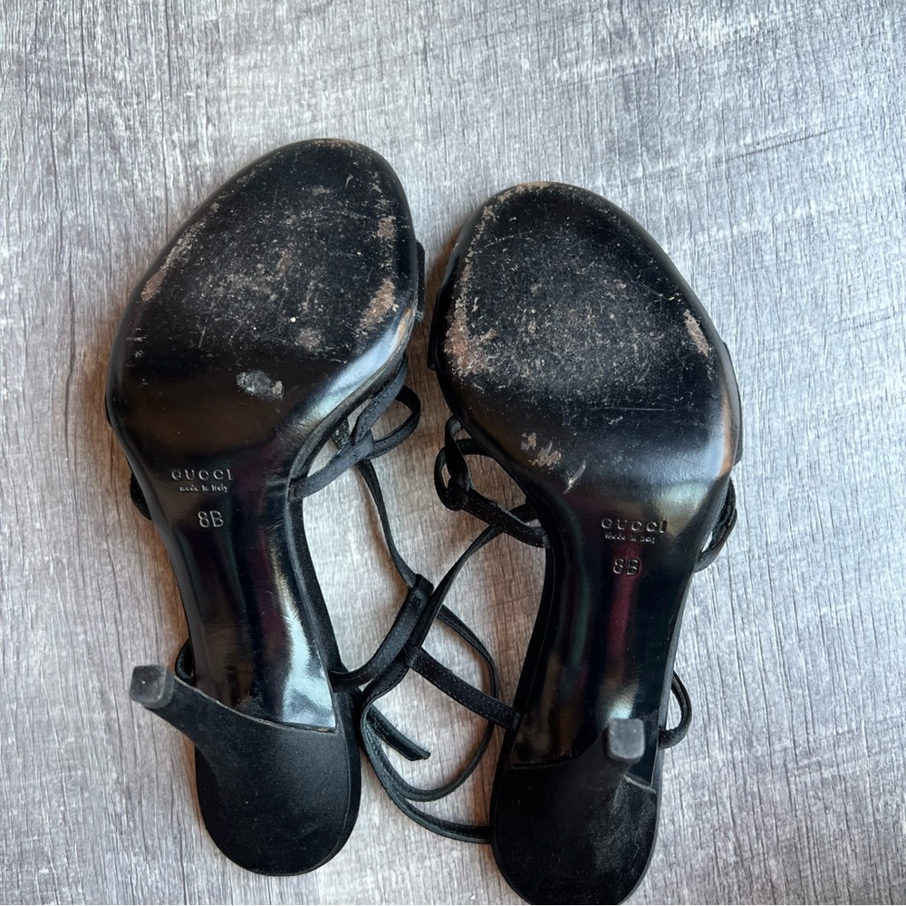 Gucci Black Satin Strappy Sandals Size 8B - Picture 9 of 11